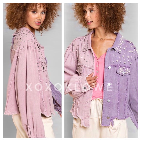 1 S POL Princess Pearl & Diamond Embellished Lavender Denim Jacket - Picture 7 of 16